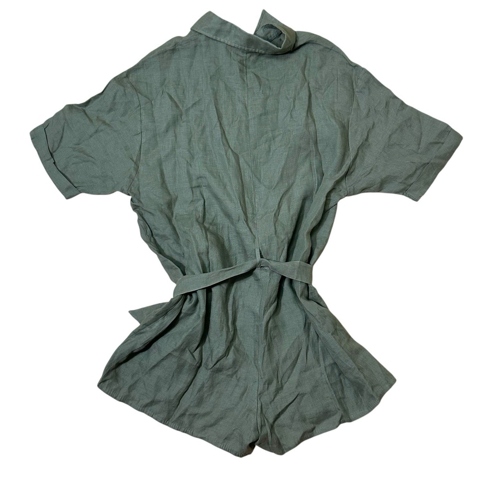 VITAMIN A Green Linen Playa Romper Size Medium Beach Coverup Belted NWOT Coastal - Picture 5 of 7
